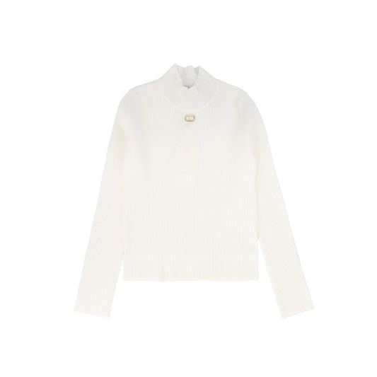 TWINSET OFF WHITE RIBBED KNIT TURTLENECK