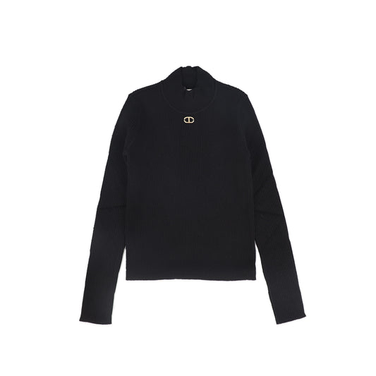 TWINSET BLACK RIBBED KNIT TURTLENECK