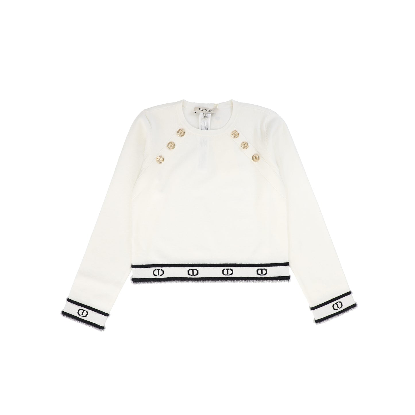 TWINSET OFF WHITE LOGO TRIM SWEATER