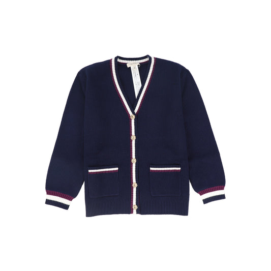 TWINSET NAVY CHUNKY RIBBED KNIT CARDIGAN