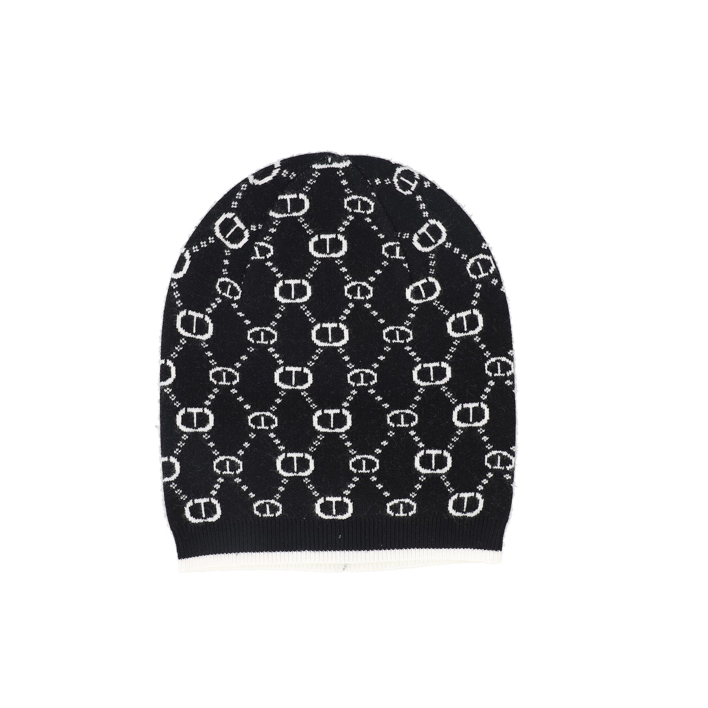 TWINSET BLACK/WHITE LOGO PRINT BEANIE