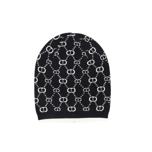 TWINSET BLACK/WHITE LOGO PRINT BEANIE