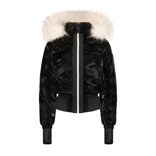 SCOTCH BONNET BLACK METALLIC FUR TRIM COAT