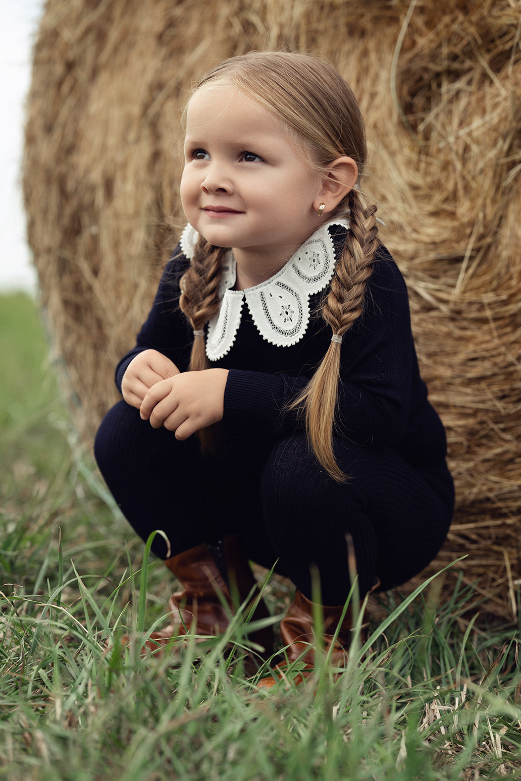 Bamboo Navy Textured Knit Detail Collar Sweater Set