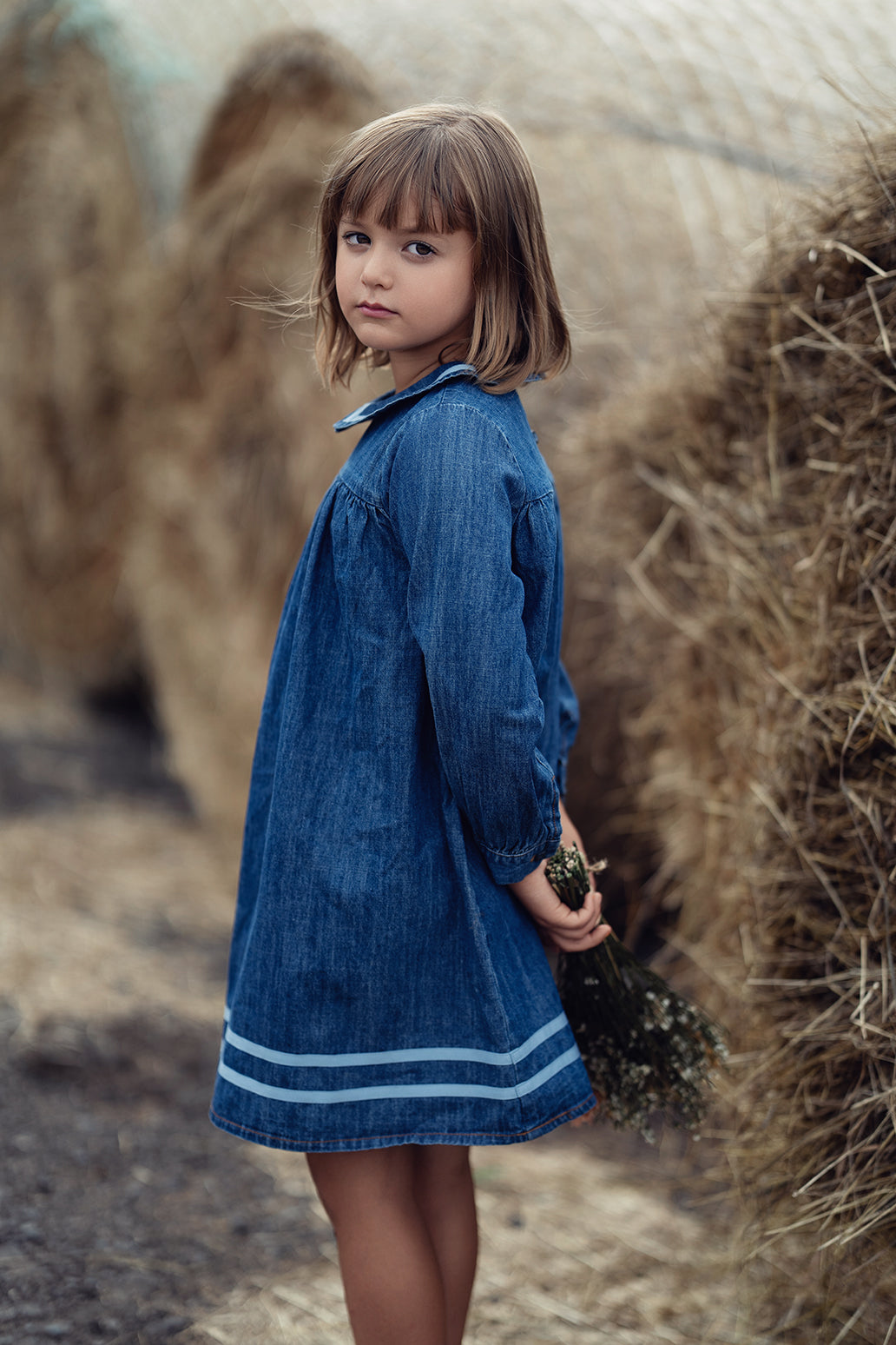 Bamboo Denim Trim Collar Dress