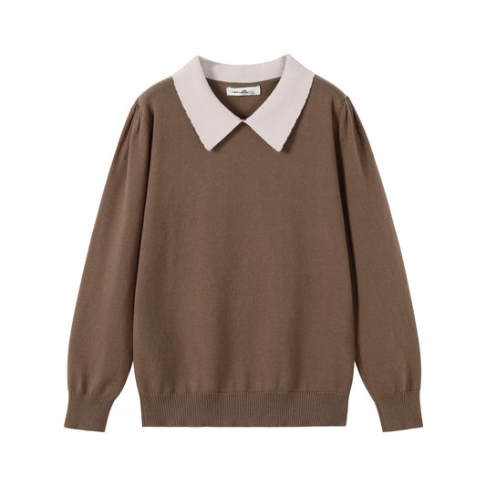 NOUNELLE BROWN KNIT COLLAR SWEATER