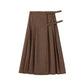 NOUNELLE BROWN PLAID PLEATED BUCKLE SKIRT