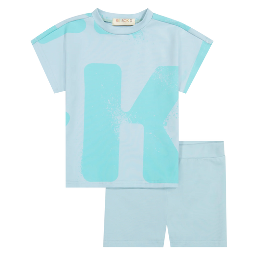 RETRO KID BLUE GREEN LOGO SHORTS SET