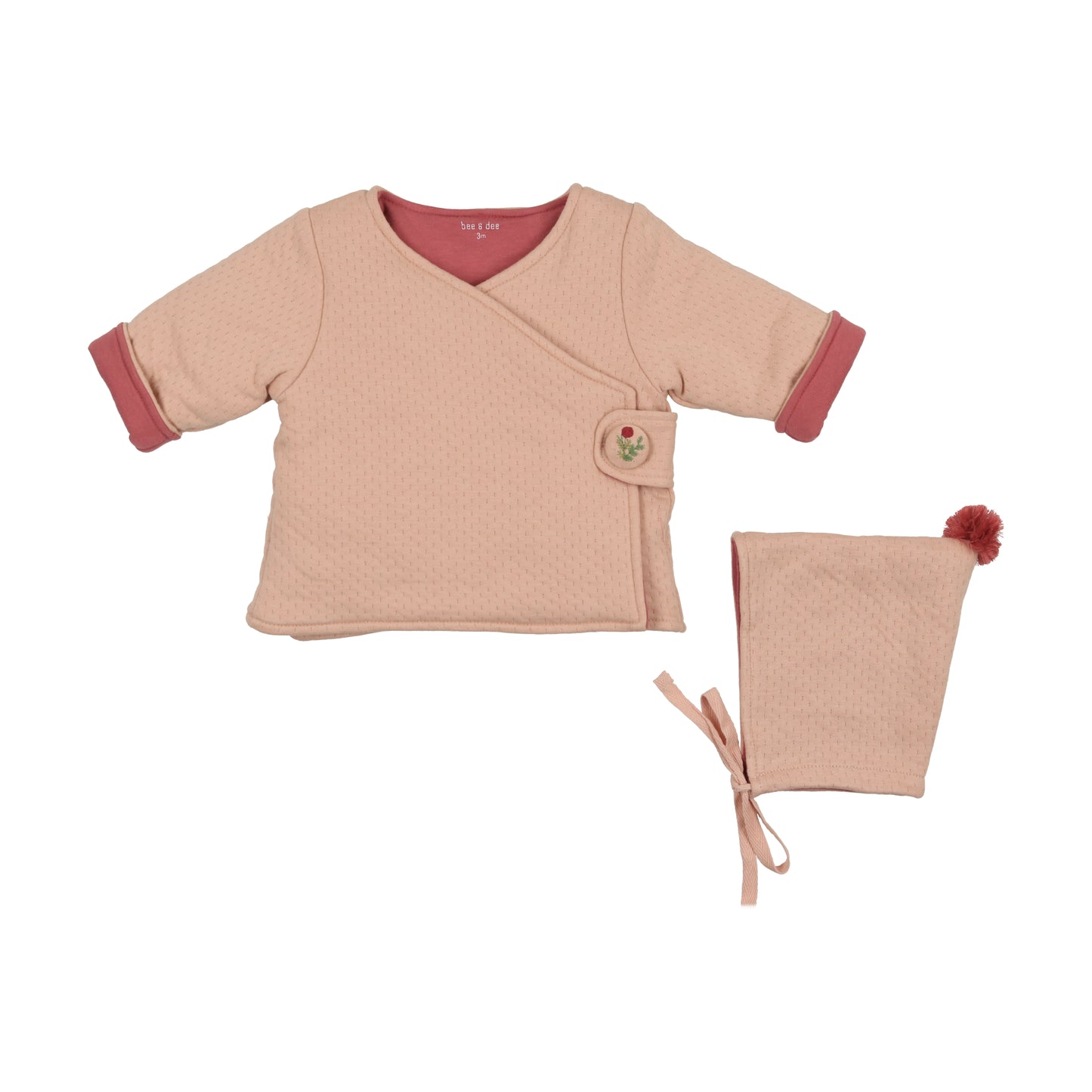 BEE & DEE PINK TEXTURED WRAP JACKET + BONNET