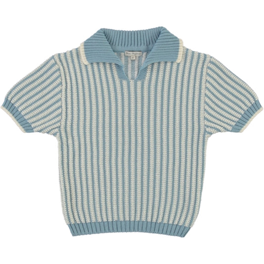 BEBE ORGANIC CREAM/BLUE STRIPED POLO