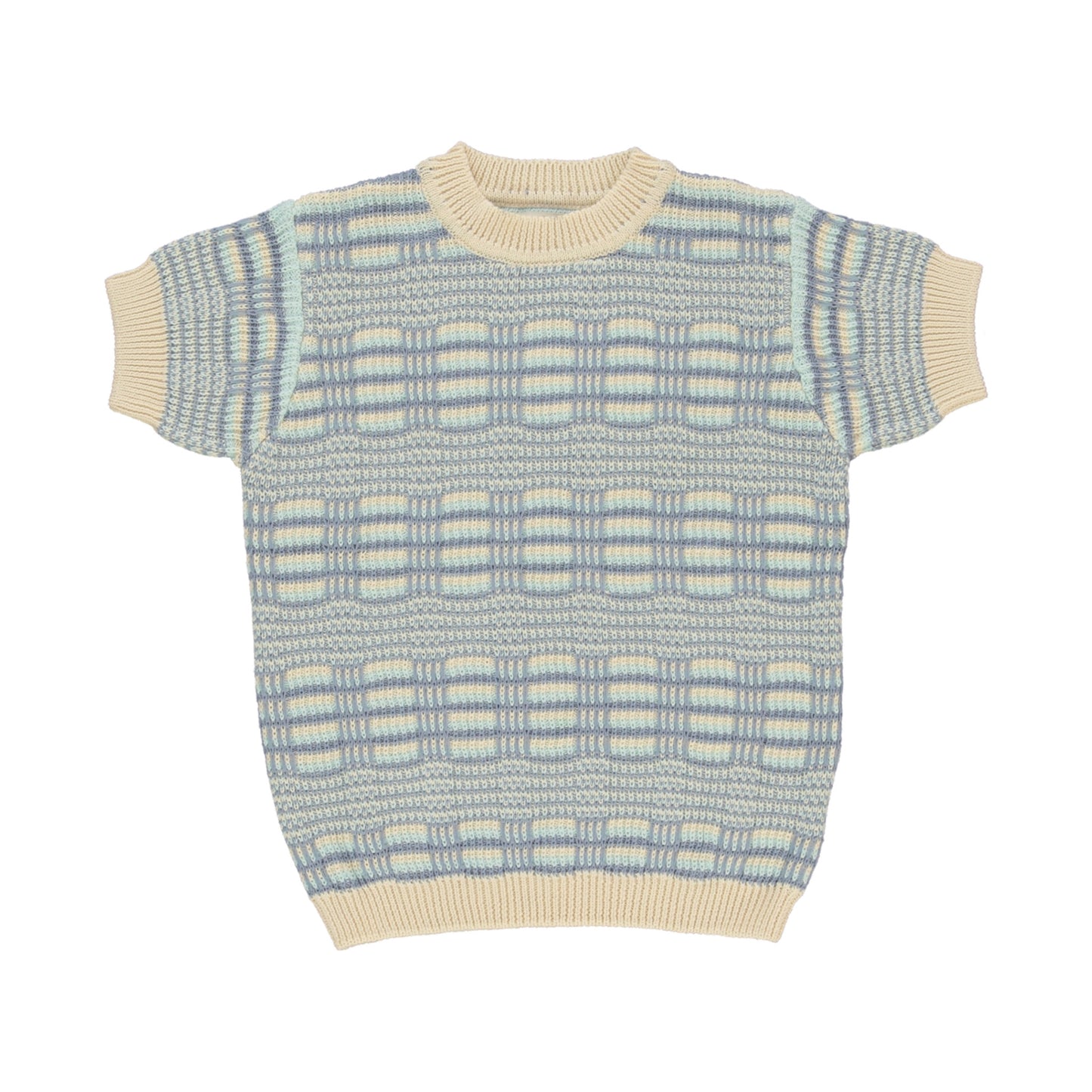 BEBE ORGANIC BLUE/BIEGE CHUNKY KNIT SWEATER