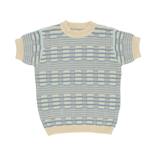 BEBE ORGANIC BLUE/BIEGE CHUNKY KNIT SWEATER