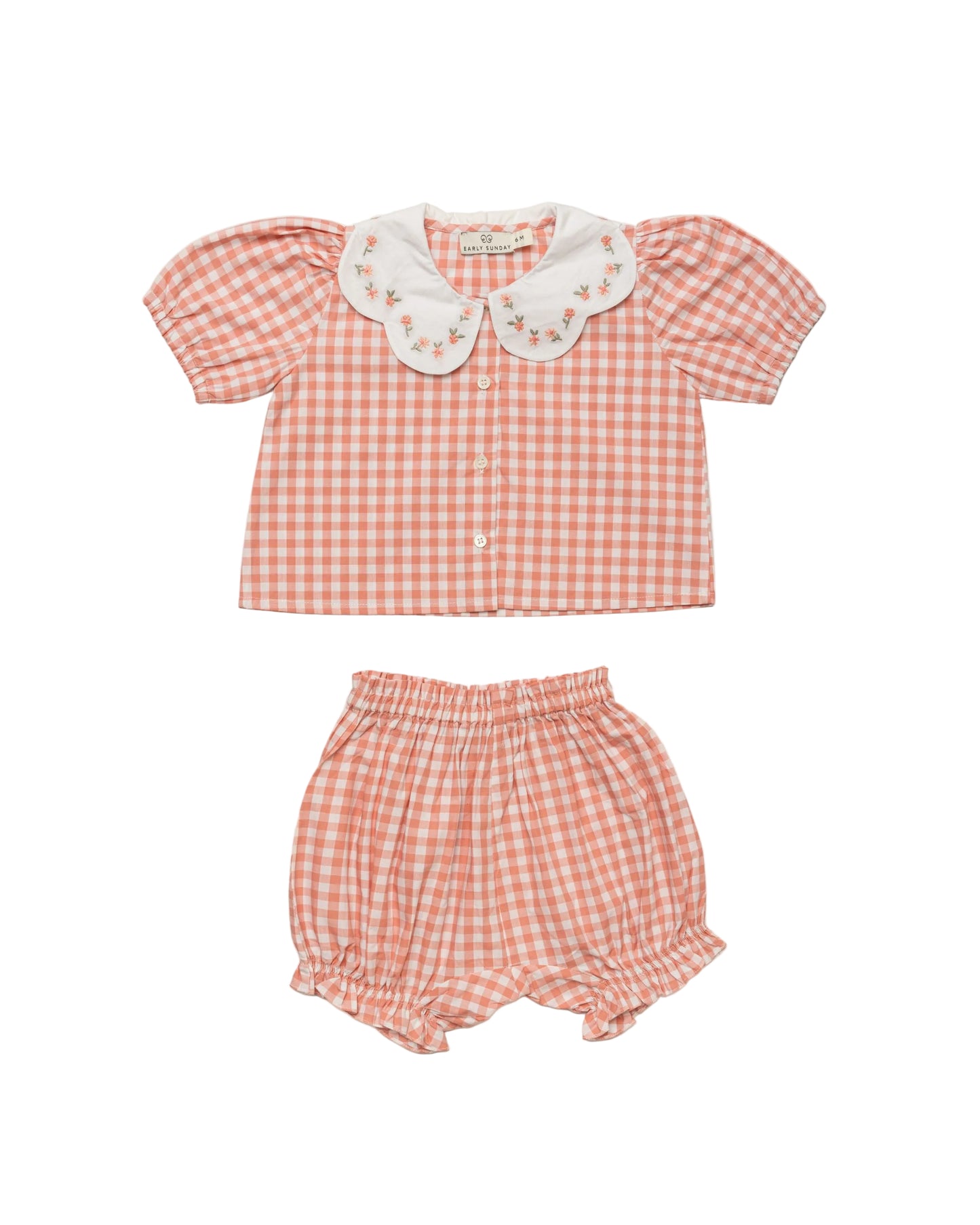 EARLY SUNDAY PINK CHECKED COLLAR BLOOMER SET