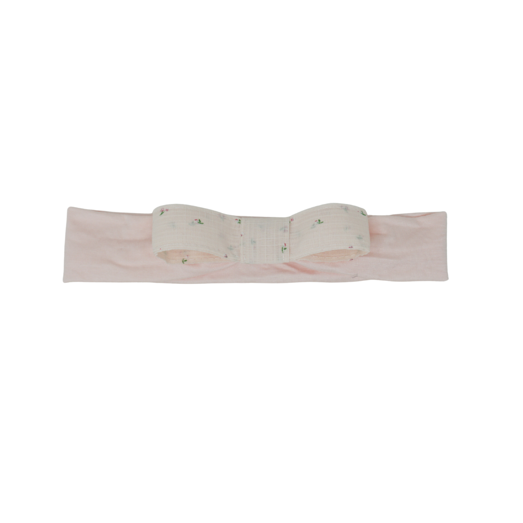 BANDEAU PALE PINK FLORAL LINEN BABY HEADBAND [FINAL SALE]