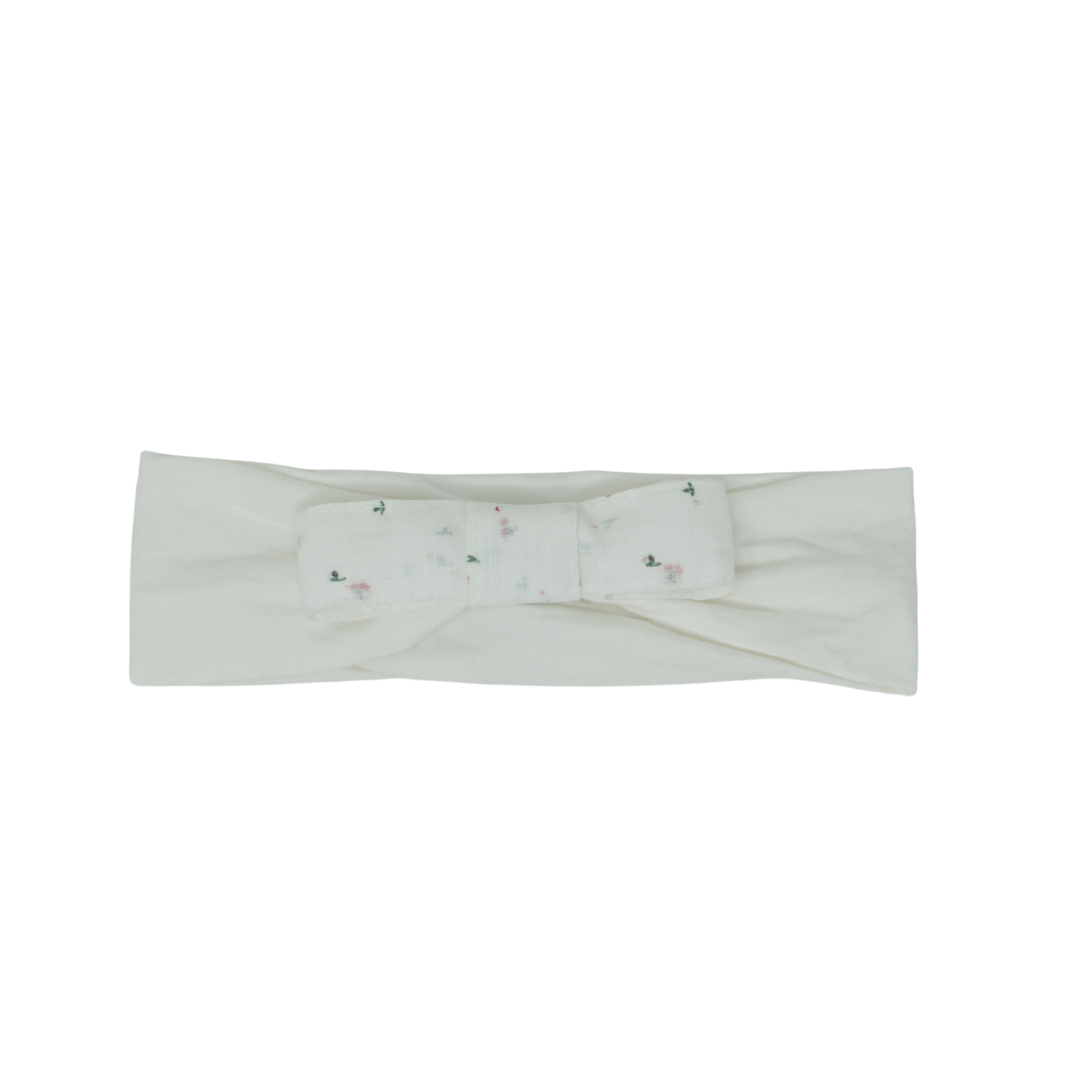 BANDEAU WHITE FLORAL LINEN BABY HEADBAND [FINAL SALE]