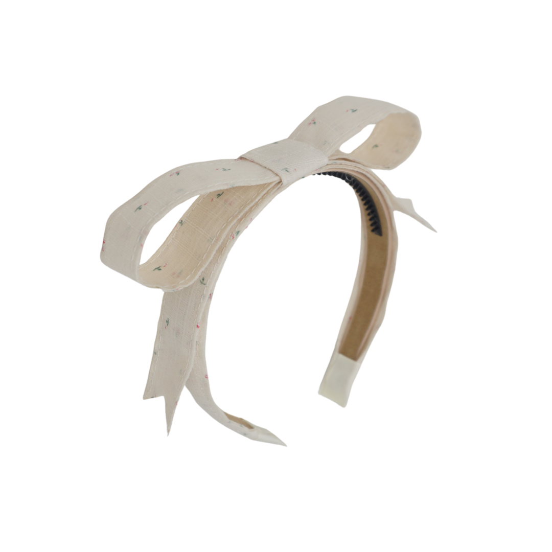 BANDEAU CREAM FLORAL LINEN BOW HEADBAND [FINAL SALE]