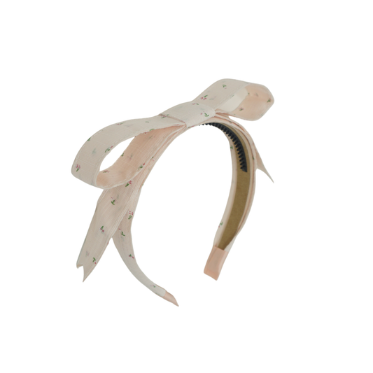 BANDEAU PALE PINK FLORAL LINEN BOW HEADBAND [FINAL SALE]