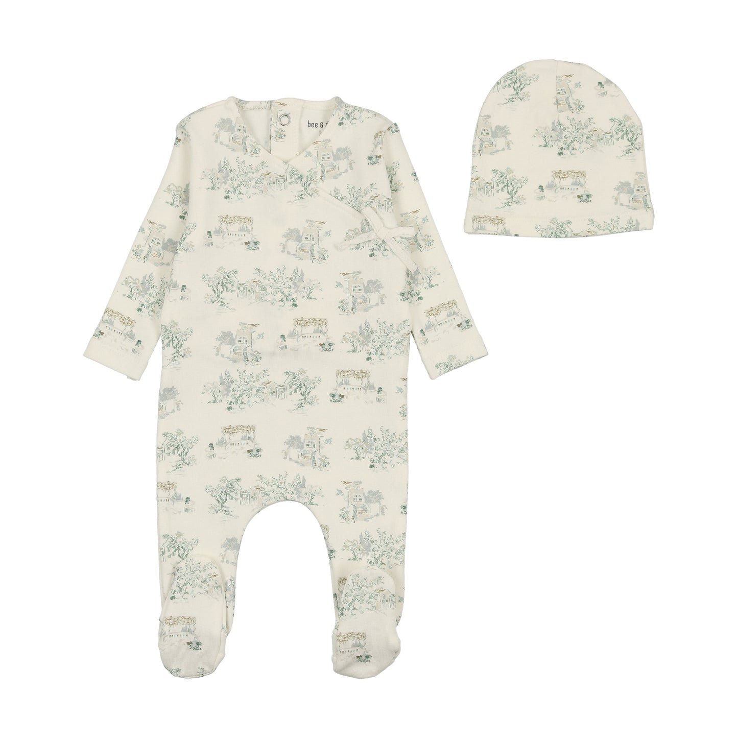 BEE & DEE IVORY/BLUE TOILE FOOTIE + BEANIE