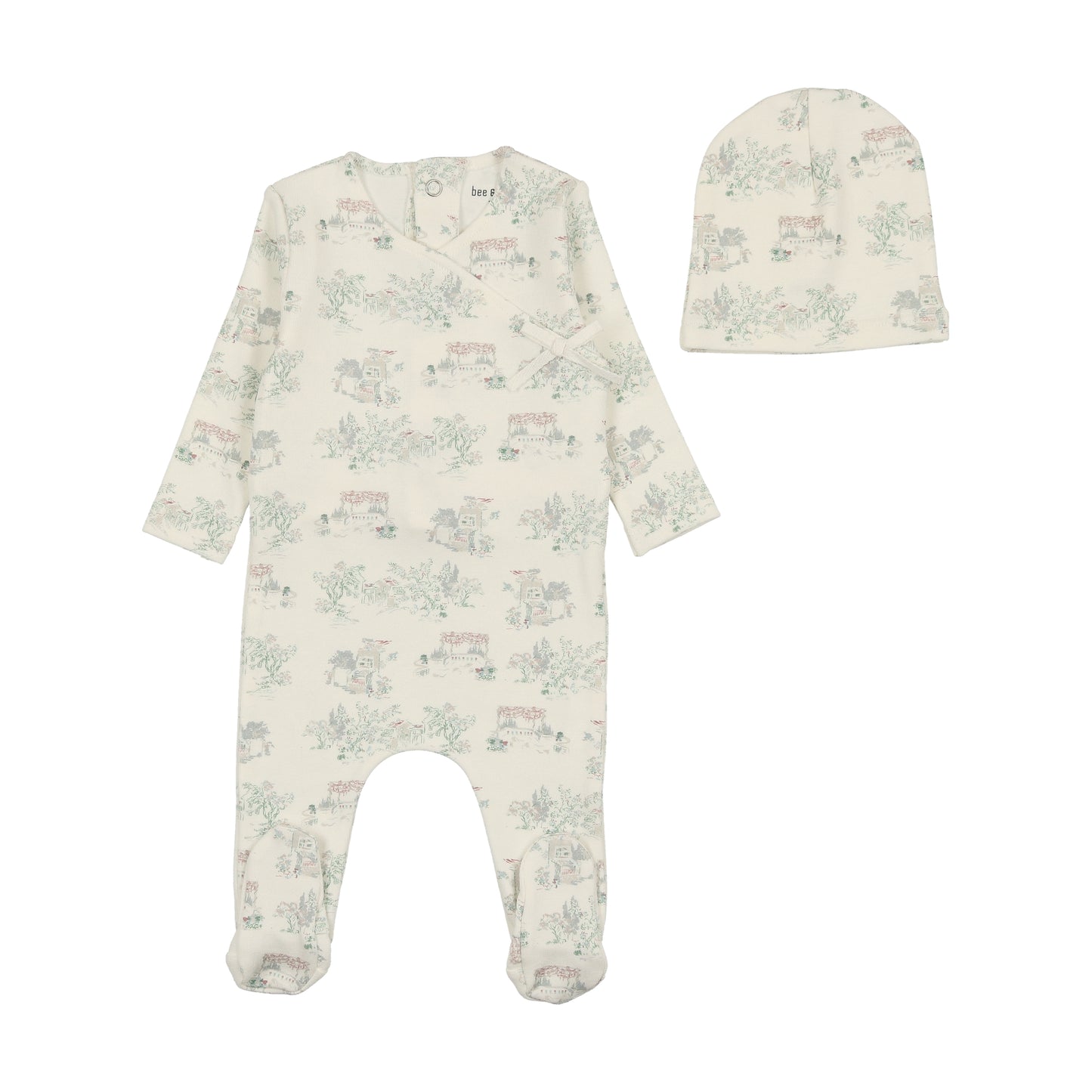 BEE & DEE IVORY/PINK TOILE FOOTIE + BEANIE