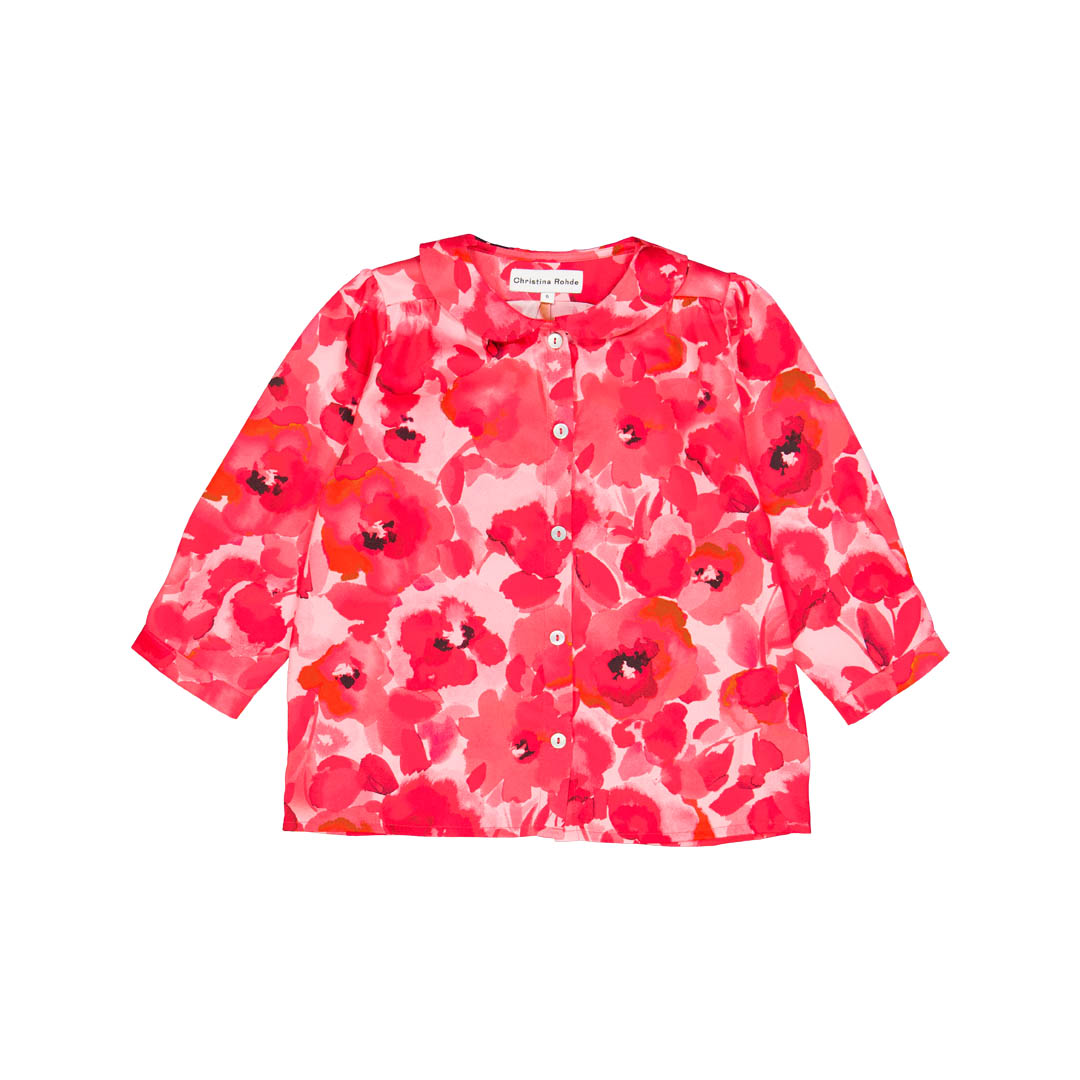 CHRISTINA ROHDE HOT PINK FLORAL PETER PAN COLLARED TOP [FINAL SALE]