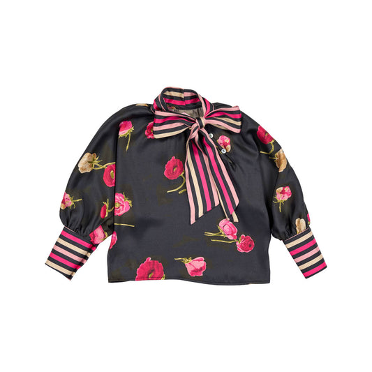 CHRISTINA ROHDE BLACK/HOT PINK FLOWER PRINT TOP