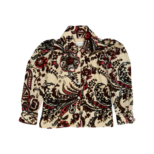 OLIVIA ROHDE BIEGE BLACK/RED FLORAL COLLAR TOP