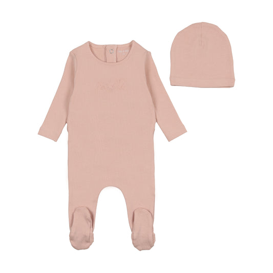 BEE & DEE DUSTY PINK WORDED FOOTIE + BEANIE