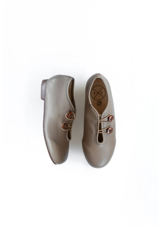 TANNERY & CO TAUPE LEATHER BUTTON SHOE