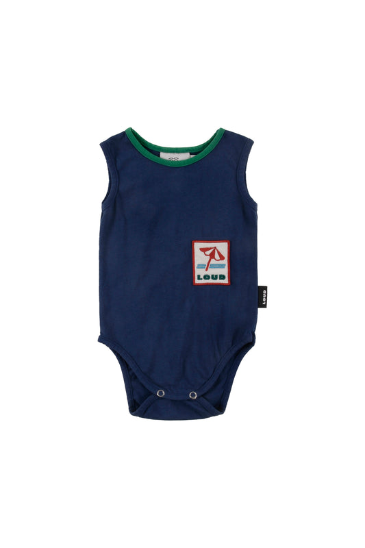LOUD NAVY WASH EMBROIDERED ROMPER