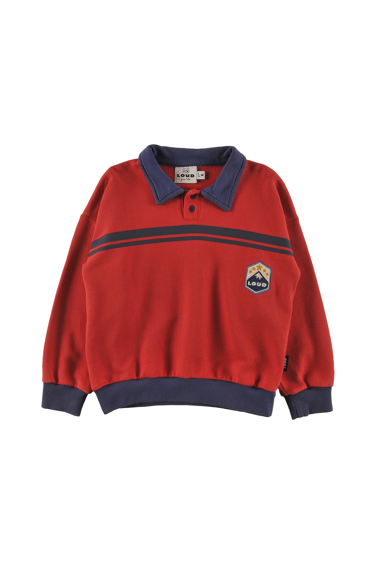 LOUD RED/BLUE TRIM EMBROIDERED POLO SWEATER