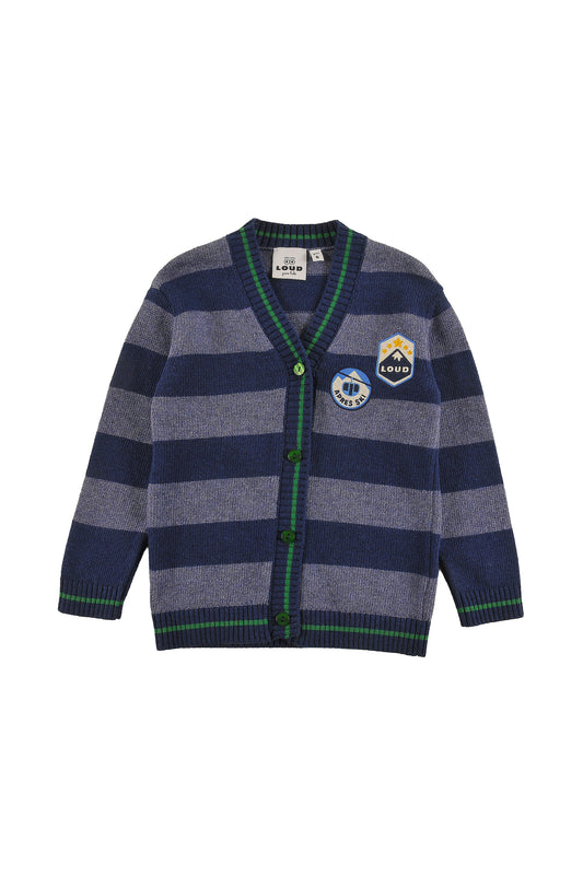 LOUD NAVY STRIPED PATCH CARDIGAN