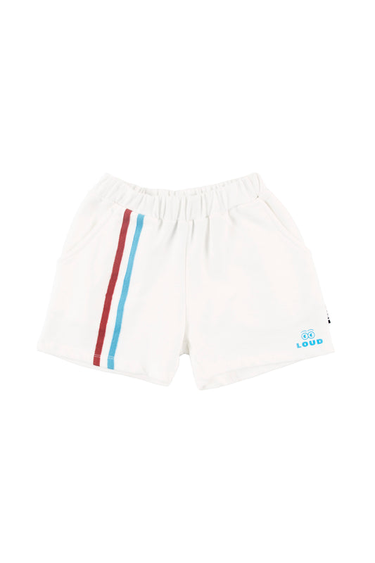 LOUD ECRU DOUBLE STRIPE TRIM SHORTS