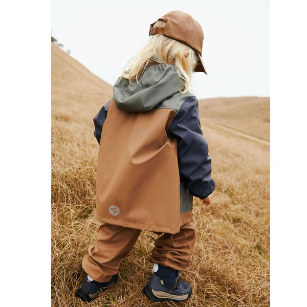 WHEAT BROWN COLOR BLOCK RAIN JACKET