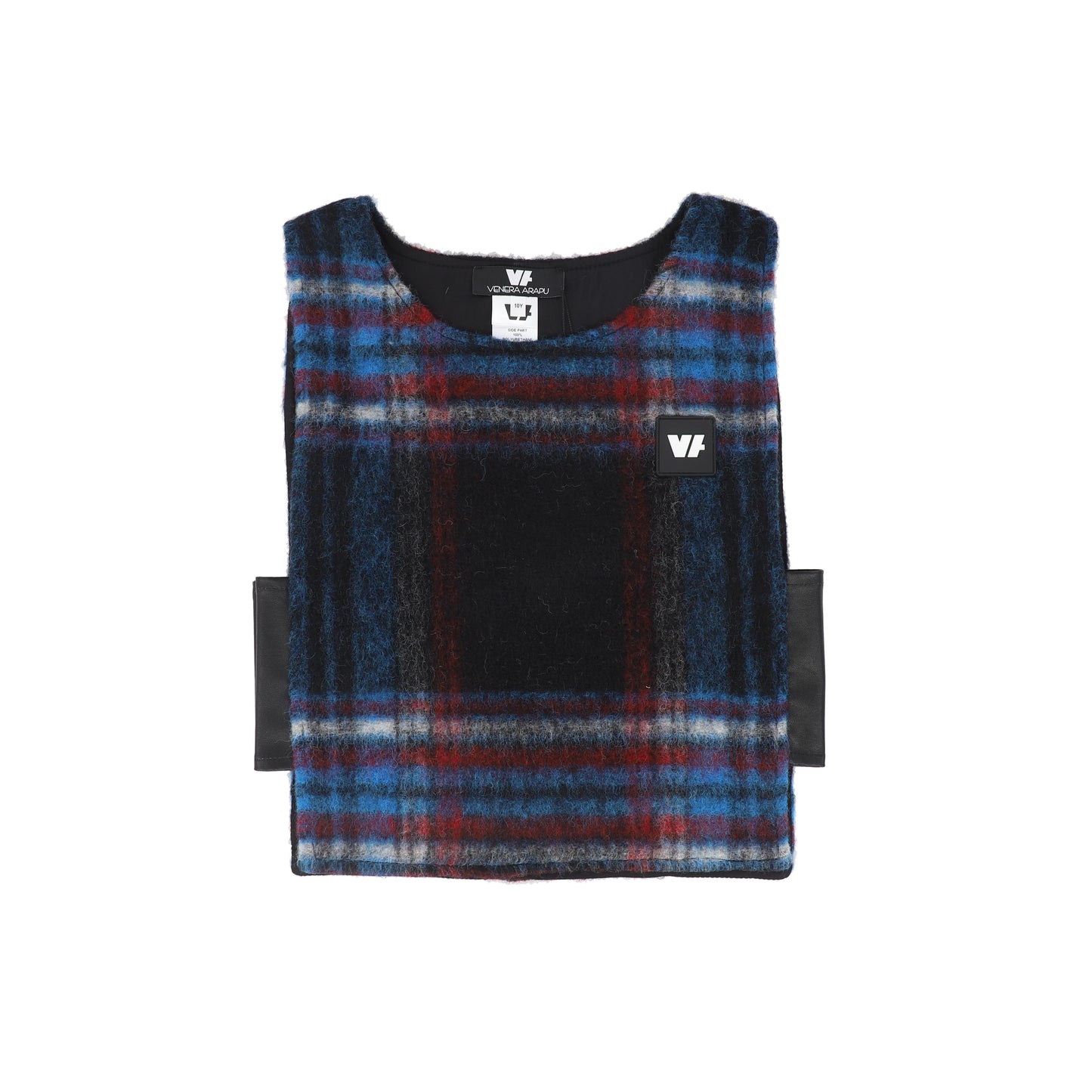 VENERA ARAPU NAVY PLAID LEATHER TRIM WOOL VEST