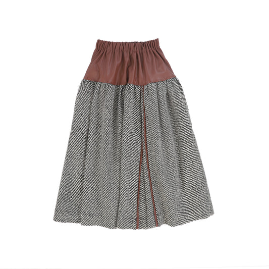 VENERA ARAPU HERRINGBONE/BRICK LEATHER TRIM SKIRT