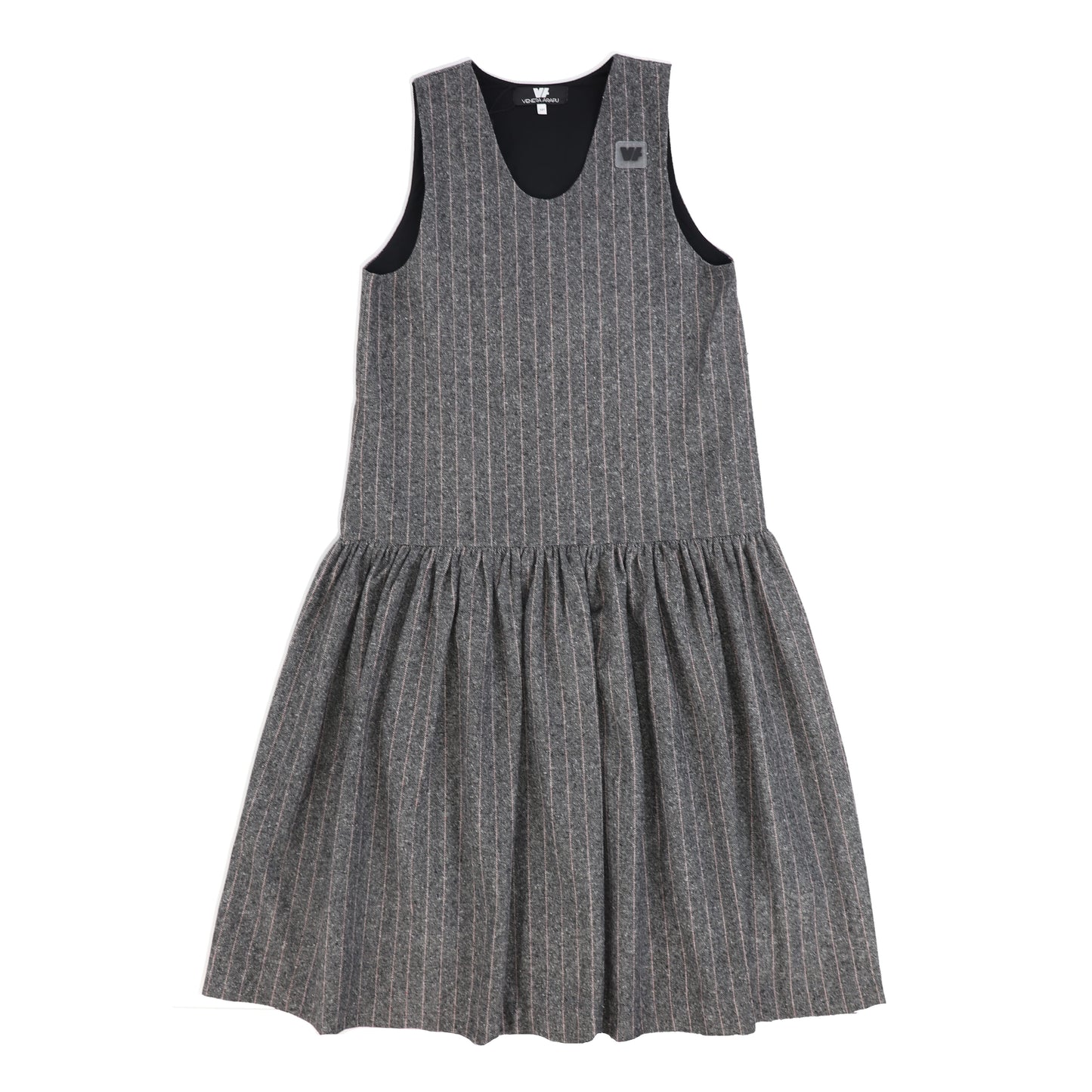 VENERA ARAPU GREY PINSTRIPE V-NECK FLARED JUMPER