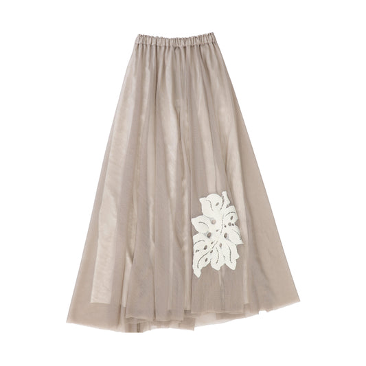 VENERA ARAPU TAUPE FLOWER APPLIQUE SKIRT