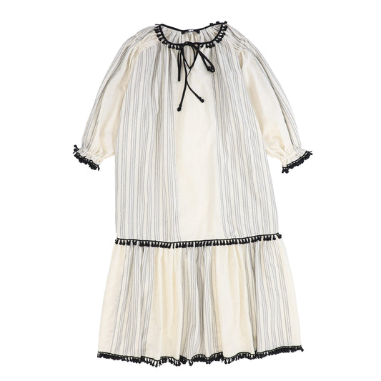 VENERA ARAPU WHITE/BLACK TRIM PUFF SLEEVE DRESS