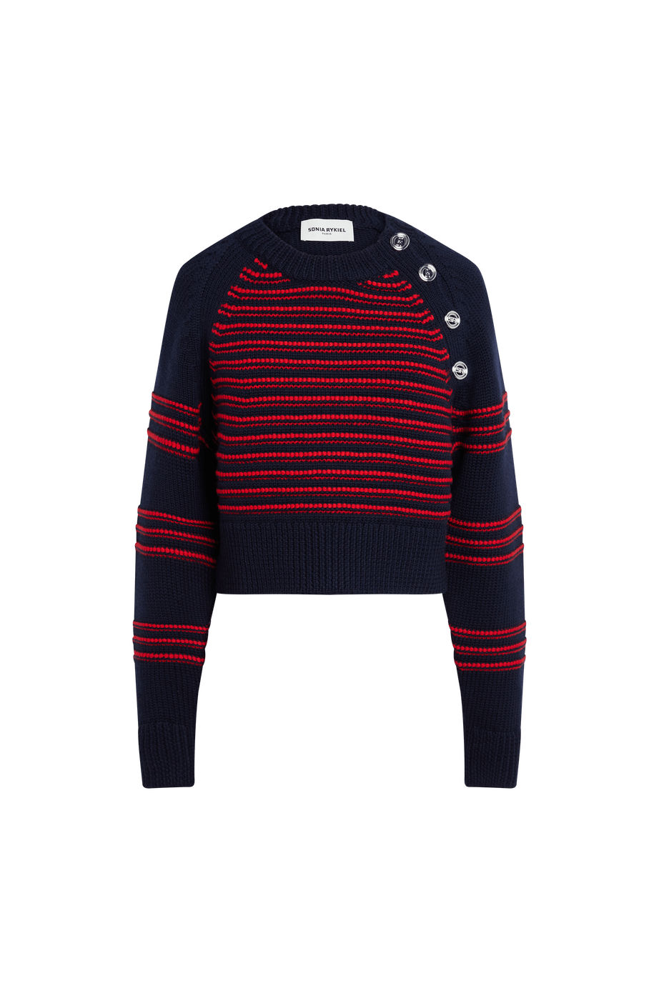SONIA RYKIEL NAVY STRIPED BUTTON SWEATER