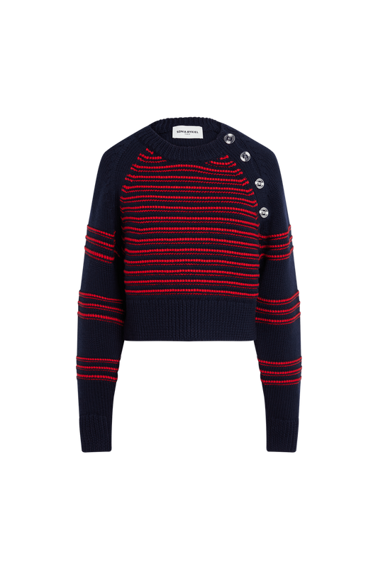 SONIA RYKIEL NAVY STRIPED BUTTON SWEATER