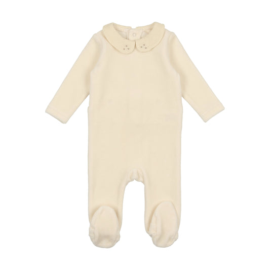 LILETTE IVORY VELOUR COLLARED FOOTIE