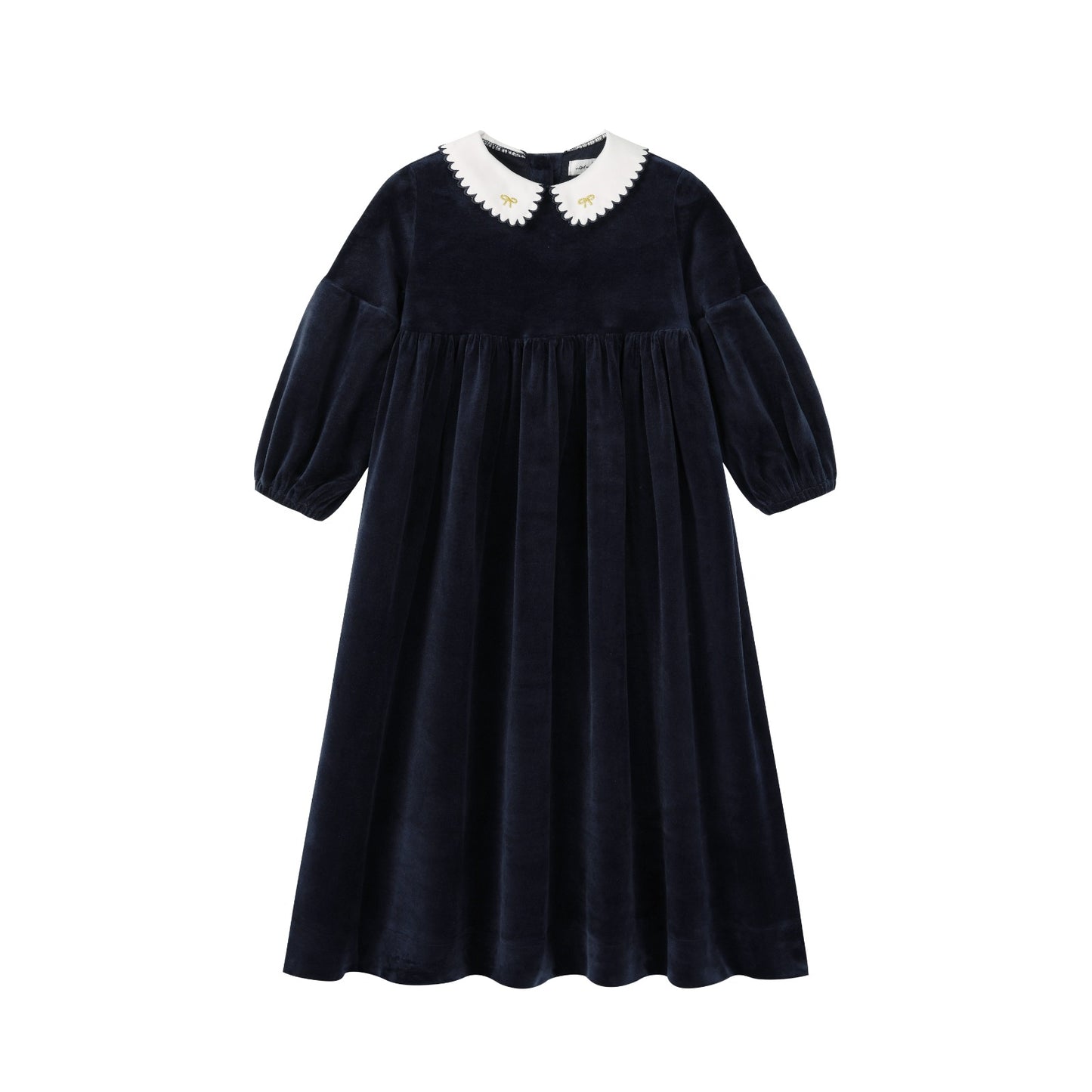 NOUNELLE NAVY VELOUR SCALLOP COLLAR MAXI DRESS