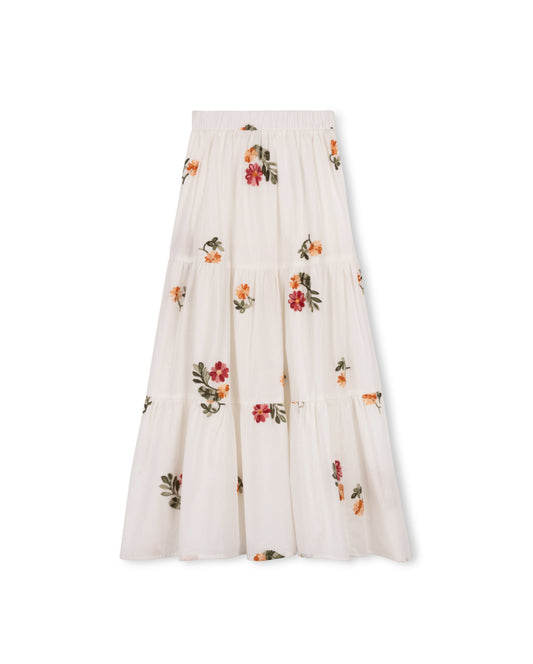 MALLORY AND MERLOT WHITE SCATTERED FLORAL TIERED SKIRT