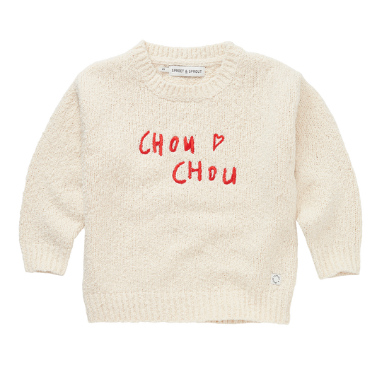 SPROET & SPROUT IVORY WORDED BOUCLE SWEATER
