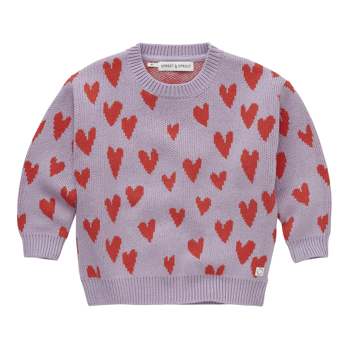 SPROET & SPROUT LAVENDER/RED HEART PRINT SWEATER