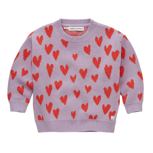 SPROET & SPROUT LAVENDER/RED HEART PRINT SWEATER