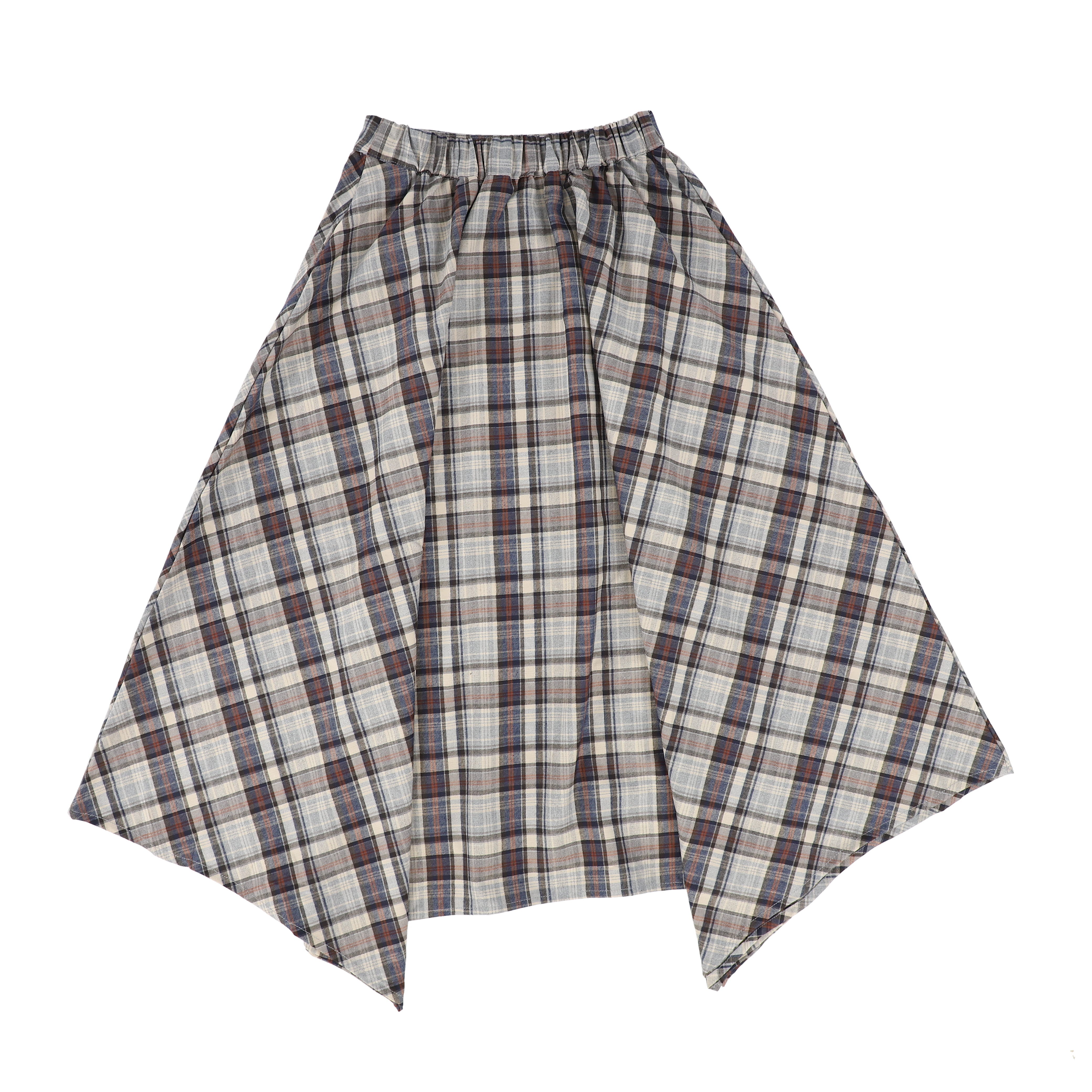 Navy Grey Plaid Asymmetrical Skirt Size 20 by One Child