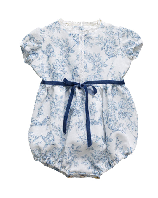 COSMOSOPHIE BLUE FLORAL LACE TRIM ROMPER