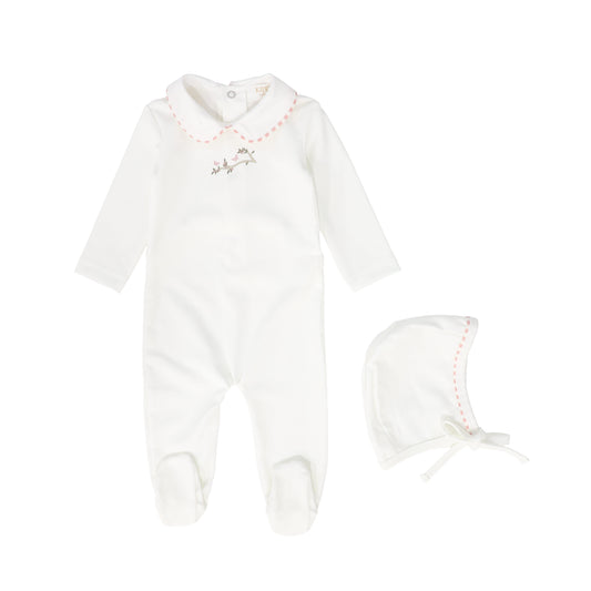 KIPP WHITE/PINK TRIM COLLAR FOOTIE