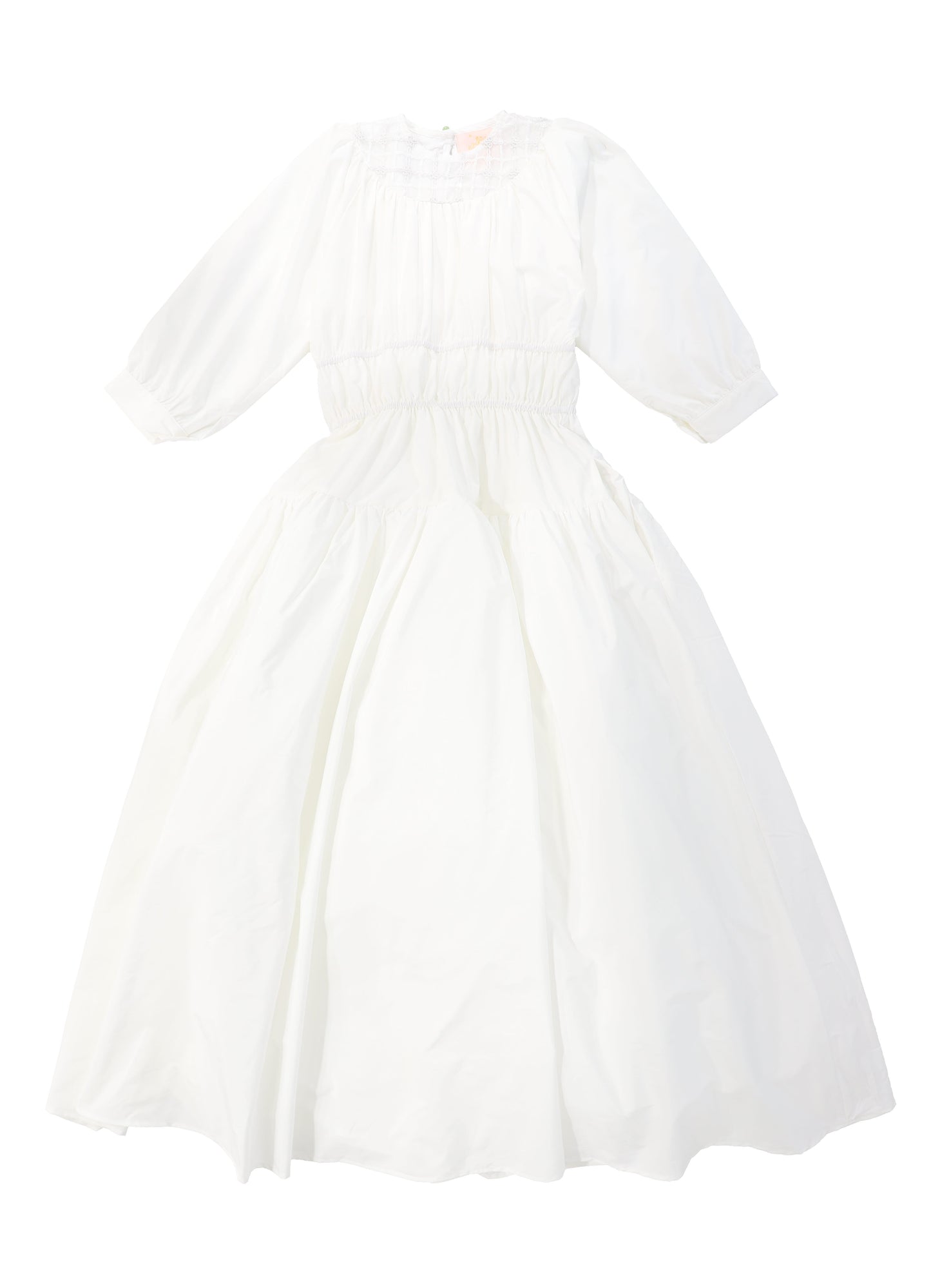 LITTLE TEMPEST WHITE GATHERED TAFFETA PUFF SLEEVE GOWN